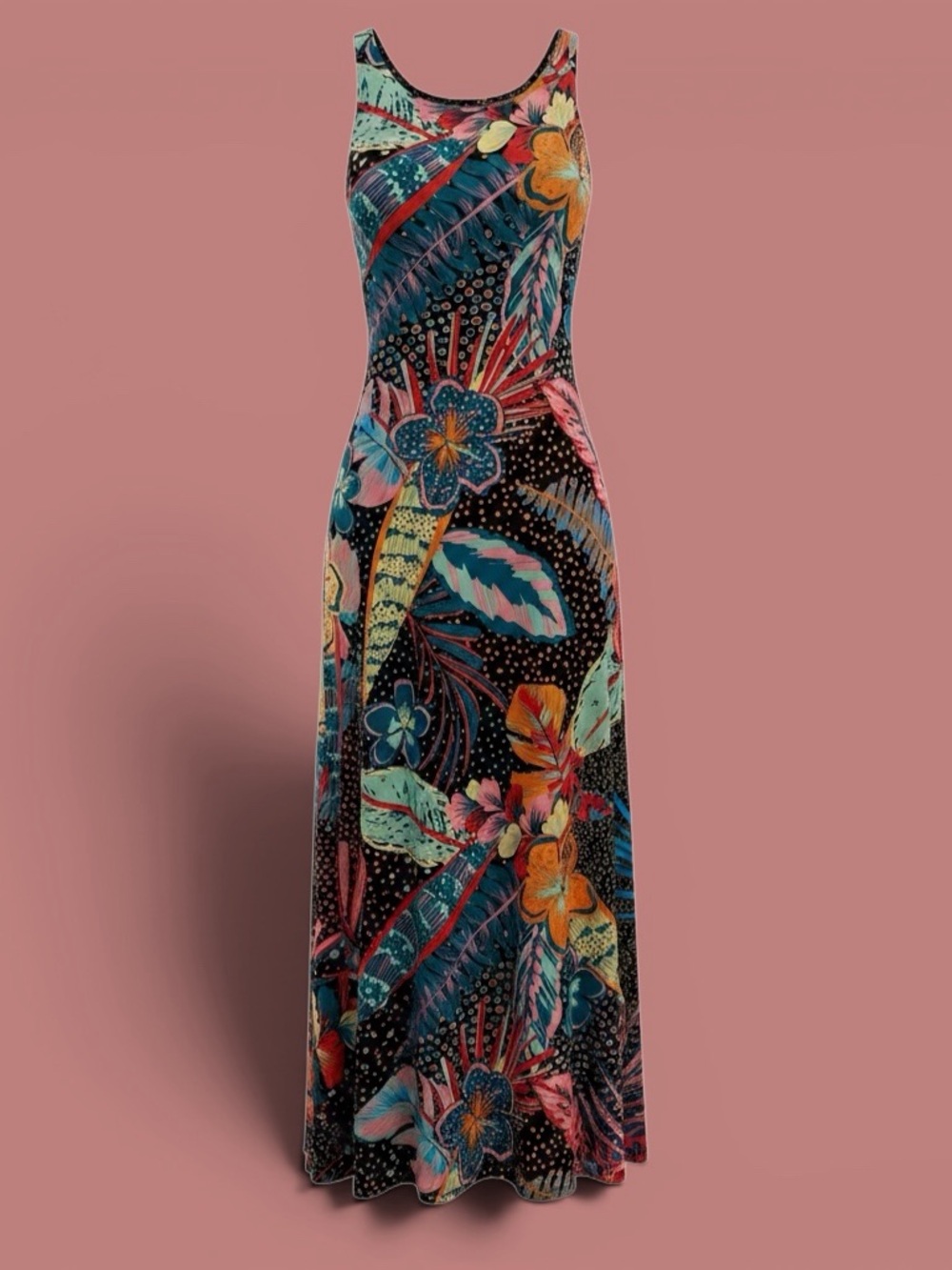 Vince Camuto Black Floral Tropical Print Maxi Dress